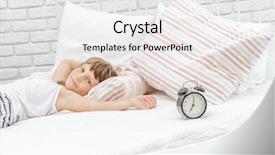  Presentation with sleeping - Slide set enhanced with portrait of young happy smi background and a  colored foreground