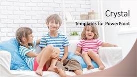  Presentation with young children - Slide deck with portrait of young happy smi background and a  colored foreground