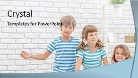  Presentation with happy kids at indoor playground - Audience pleasing slide deck consisting of portrait of young happy smi backdrop and a white colored foreground