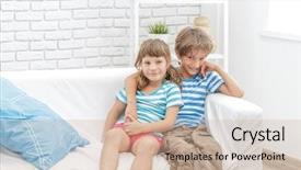  Presentation with young children - Slide deck enhanced with portrait of young happy smi background and a  colored foreground