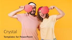  Presentation with sporty - Presentation theme having portrait-of-young-happy-sporty background and a yellow colored foreground