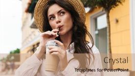  Presentation with milkshake - Presentation theme with portrait-of-young-happy-woman background and a coral colored foreground
