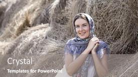  Presentation with blue - Cool new presentation theme with portrait-of-young-happy-woman backdrop and a gray colored foreground