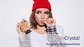  Presentation with t shirt screen print - Theme having portrait of young hungry woman background and a sky blue colored foreground