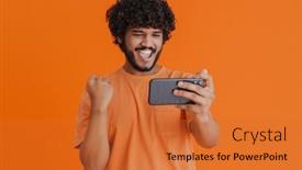  Presentation with man holding phone - Slide deck with portrait-of-young-indian-handsome background and a red colored foreground