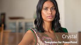 Presentation with indian woman - Colorful PPT theme enhanced with portrait-of-young-indian-woman backdrop and a coral colored foreground
