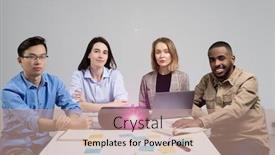  Presentation with projector - PPT layouts consisting of portrait-of-young-interracial-specialists background and a coral colored foreground