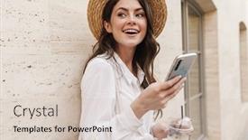  Presentation with milkshake - Presentation design enhanced with portrait-of-young-joyful-woman background and a soft green colored foreground