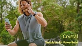  Presentation with man sitting bench - PPT theme having portrait-of-young-long-haired background and a tawny brown colored foreground