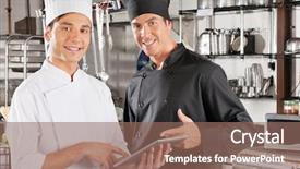  Presentation with commercial - Beautiful slide set featuring breakfast for two with coffee and cupcake backdrop and a gray colored foreground