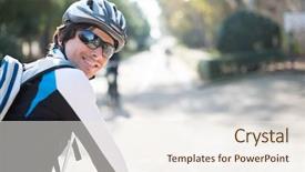  Presentation with cyclist - Presentation theme consisting of portrait of young male cyclist outdoors background and a sky blue colored foreground