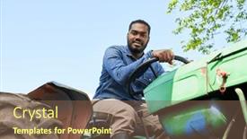  Presentation with tractor - PPT layouts consisting of portrait-of-young-male-farmer background and a violet colored foreground