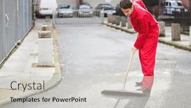  Presentation with street - Audience pleasing presentation theme consisting of portrait-of-young-male-street backdrop and a light gray colored foreground