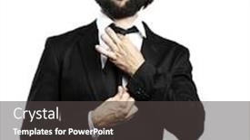  Presentation with music man in suit guitar - Slides featuring portrait of young man adjusting his suit against a white background background and a dark gray colored foreground