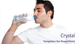  Presentation with benefits of drinking water - Slide set featuring man drinking water from bottle background and a sky blue colored foreground