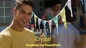  Presentation with food tortilla - Audience pleasing PPT layouts consisting of portrait of young man eating tortilla while standing by food truck backdrop and a tawny brown colored foreground