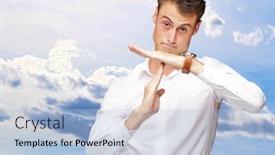  Presentation with time - Presentation theme with portrait-of-young-man-gesturing background and a light blue colored foreground