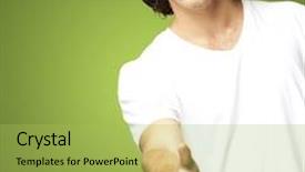  Presentation with contract - Presentation enhanced with portrait of young man gesturing contract against a green background background and a yellow colored foreground