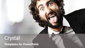  Presentation with tongue - Cool new theme with portrait of young man joking and showing the tongue against a abstract background backdrop and a gray colored foreground