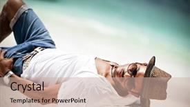  Presentation with boat - Slide set with portrait of young man lying background and a  colored foreground