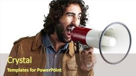  Presentation with old wite man and his music - Colorful PPT layouts enhanced with portrait of young man shouting backdrop and a  colored foreground