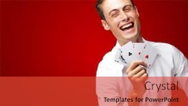  Presentation with poker - Amazing presentation theme having portrait of young man showing poker cards on red background backdrop and a red colored foreground