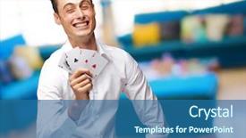  Presentation with poker - PPT theme with portrait of young man showing poker cards indoor background and a ocean colored foreground
