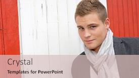  Presentation with man door - Cool new presentation theme with portrait-of-young-man-standing backdrop and a soft green colored foreground