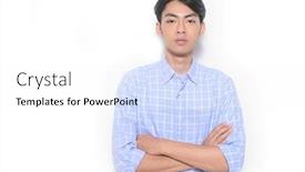  Presentation with long sleeve - PPT theme featuring portrait-of-young-man-wearing background and a white colored foreground