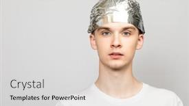  Presentation with conspiracy theory - Presentation theme featuring portrait-of-young-man-wearing background and a light gray colored foreground