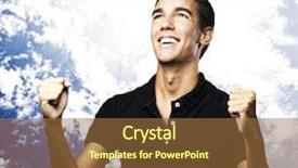  Presentation with winning - Beautiful PPT theme featuring portrait of young man winning against a cloudy sky background backdrop and a coral colored foreground