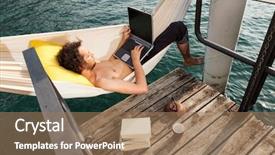  Presentation with lake dock - Presentation theme consisting of portrait of young man background and a coral colored foreground