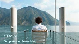  Presentation with lake dock - Slide set having portrait-of-young-man background and a ocean colored foreground