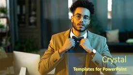  Presentation with man in suit and tie - Colorful slide set enhanced with portrait-of-young-man backdrop and a tawny brown colored foreground