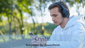  Presentation with cell - Theme having portrait-of-young-man background and a light blue colored foreground