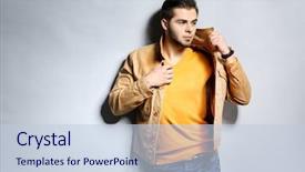  Presentation with of a gray wolf - Colorful presentation enhanced with photo shoot - portrait of young man backdrop and a lemonade colored foreground