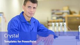 Presentation with machine - PPT theme enhanced with portrait-of-young-man background and a cobalt blue colored foreground