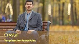  Presentation with man sitting bench - PPT theme enhanced with portrait-of-young-man background and a coral colored foreground