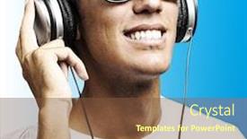  Presentation with blue music - PPT layouts consisting of portrait of young man with sunglasses playing to music on a blue background background and a tawny brown colored foreground