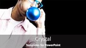  Presentation with balloon - Cool new presentation theme with portrait of young man with glasses inflating a blue balloon against a white background backdrop and a black colored foreground
