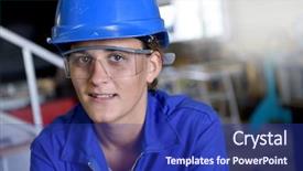  Presentation with workshop - Slides with portrait of young metalwork trainee background and a ocean colored foreground