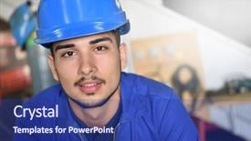  Presentation with web workshop - Theme featuring portrait of young metalwork trainee background and a ocean colored foreground