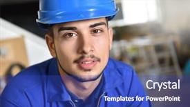  Presentation with web workshop - Theme enhanced with portrait of young metalwork trainee background and a royal blue colored foreground