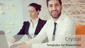  Presentation with business group meeting - Amazing slide set having portrait of young modern arab business man with beard at office group of business people on meeting making presentation in background backdrop and a soft green colored foreground