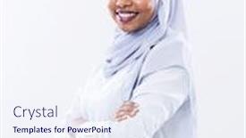  Presentation with islamic muslim - Slide deck having portrait-of-young-modern-muslim background and a sky blue colored foreground