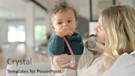  Presentation with mom baby - PPT theme having portrait-of-young-mom-cuddling background and a mint green colored foreground