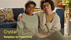  Presentation with mom - Presentation design consisting of portrait-of-young-mom-embracing background and a violet colored foreground