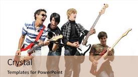  Presentation with festival music band hands playing - Amazing slides having portrait of young musical band backdrop and a coral colored foreground