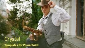  Presentation with musical instrument - Presentation having portrait-of-young-musician-holding background and a tawny brown colored foreground