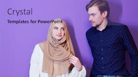  Presentation with woman muslim - Colorful slides enhanced with portrait-of-young-muslim-couple backdrop and a light blue colored foreground